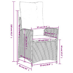 vidaXL Chaises inclinables jardin lot de 2 et coussins résine tressée pas cher