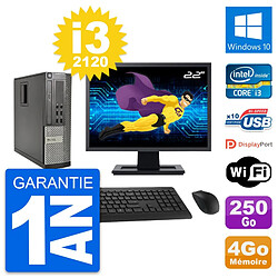 PC Dell 990 SFF Ecran 22" Intel i3-2120 RAM 4Go Disque Dur 250Go Windows 10 Wifi - Occasion