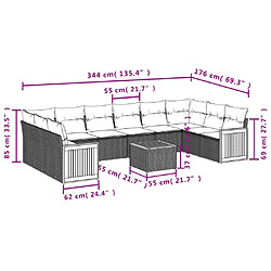 Acheter vidaXL Salon de jardin 11 pcs avec coussins noir résine tressée