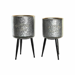 Set de pots DKD Home Decor Noir Gris Métallisé Métal Loft 25 x 25 x 46 cm