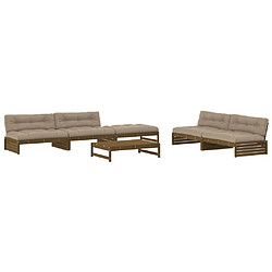 vidaXL Salon de jardin 6 pcs avec coussins marron miel bois massif