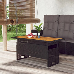 vidaXL Table de jardin noir 100x50x43/63 cm acacia et résine tressée