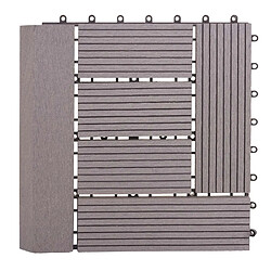 Mendler Carrelage de sol WPC Rhône + bordure, aspect bois, 11x chaque 30x30cm = 1m² ~ gris offset