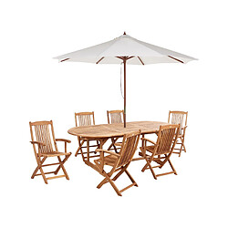 Beliani Table avec chaises et parasol MAUI II Bois Bois clair