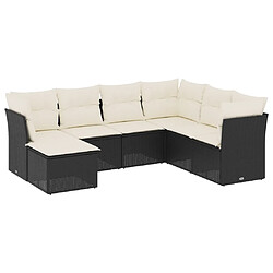 vidaXL Salon de jardin 7 pcs avec coussins noir résine tressée