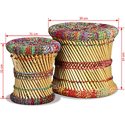 vidaXL Tabourets avec détails chindi lot de 2 multicolore bambou pas cher