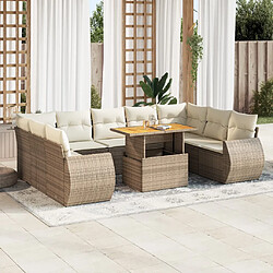 vidaXL Salon de jardin avec coussins 10 pcs beige résine tressée