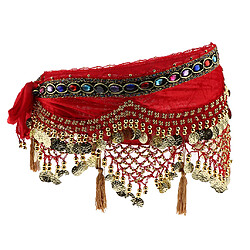 paillettes de danse du ventre hanche foulard femme jupe avec pièces d'or rouge