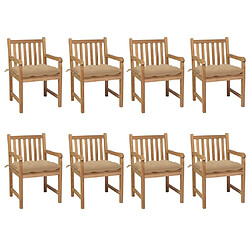 Maison Chic Lot de 8 Chaises de jardin avec coussins | Fauteuil chaises d'extérieur beige Bois de teck solide -GKD10160