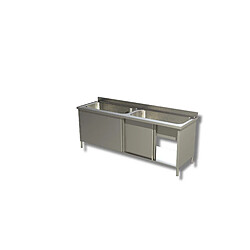 Plonge Inox 2 Grands Eviers sur Meuble avec Portes Coulissantes - Gamme 600 - Ristopro