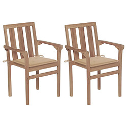 vidaXL Chaises de jardin lot de 2 et coussins beige Bois teck massif 