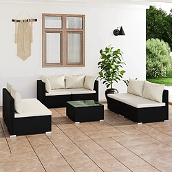 vidaXL Salon de jardin 7 pcs avec coussins Résine tressée Noir