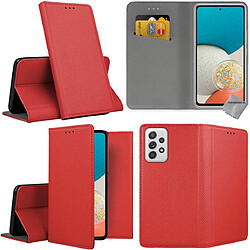 Htdmobiles Housse etui portefeuille avec coque intérieure en silicone pour Samsung Galaxy A53 5G + verre trempe - ROUGE MAGNET