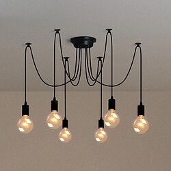 Stoex Lustre Suspension Araignee E27 Douille Rétro Industriel abat-jour Noir, DIY Ajustable Longueur avec 1.5m Fil, 6 bras (Non ampoule)