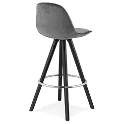 Acheter Alterego Tabouret snack mi-hauteur 'SPIRIT MINI' en velours gris et pieds en bois noir