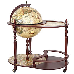 Mendler Bar de salon avec table HWC-D84, minibar, globe terrestre Ø 42cm, roulant, bois d'eucalyptus