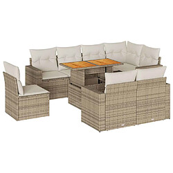 vidaXL Salon de jardin avec coussins 9 pcs beige résine tressée