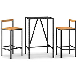 vidaXL Ensemble de bar jardin 3 pcs noir poly rotin/bois massif acacia