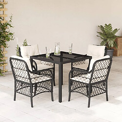 Maison Chic Ensemble à manger d'extérieur 5 pcs avec coussins,Salon de jardin,Mobilier de jardin Noir Résine tressée -GKD302074