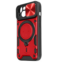 Avizar Coque pour iPhone 15 Bague Métallique Bi-matière Antichoc Rouge