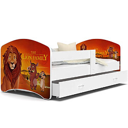 Kids Literie Lit Enfant Happy 80x160 Le Roi Lion Blanc Livré avec sommiers, tiroir et matelas en mousse de 7cm