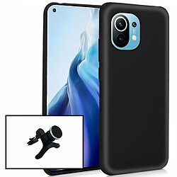 PHONECARE Support Magnétique de Voiture Renforcé + Coque en Silicone Liquide pour Xiaomi Mi 11 Lite 5G - Noir