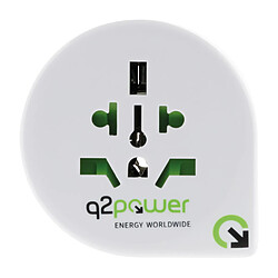 Adaptateur prise voyage universel Monde vers UE - compatible avec +100 pays USA/Asie/UK - port USB 2.1A - blanc - Q2 Power