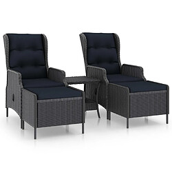 vidaXL Salon de jardin 3 pcs avec coussins Résine tressée Gris foncé