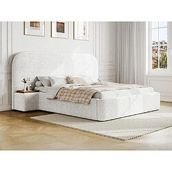 Vente-Unique Lit coffre 160 x 200 cm avec chevets - Tissu bouclette - Blanc + Matelas - ESTERIA de Maison Céphy