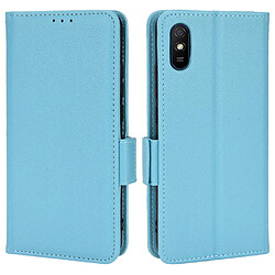 Etui en PU texture litchi, anti-rayures avec support bleu clair pour votre Xiaomi Redmi 9A/Redmi 9AT