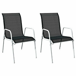 Maison Chic Lot de 2 Chaises empilables de jardin - Fauteuil d'extérieur Acier et textilène Noir -MN36765