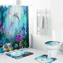 Universal 4pcs Dolphin set de salle de bains anti-dérapant rideaux de douche couvertures de sièges de toilettes serviettes de bain