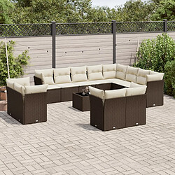 vidaXL Salon de jardin avec coussins 13 pcs marron résine tressée