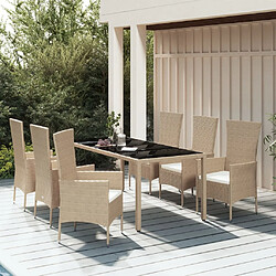 vidaXL Ensemble à manger de jardin et coussins 7 pcs beige poly rotin