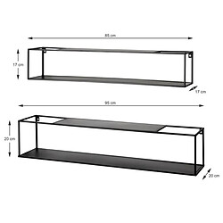 Avis Pegane Lot de 2 étagères murales acier laqué noir