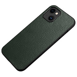 Coque en TPU + cuir véritable Anti-empreintes, texture litchi pour votre iPhone 14 - vert