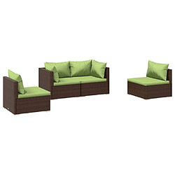 Maison Chic Salon de jardin 4 pcs + coussins - Mobilier/Meubles de jardin - Table et chaises d'extérieur Résine tressée Marron -MN23222