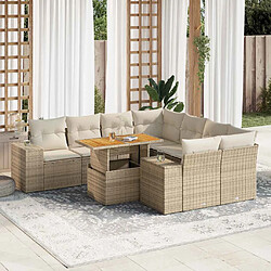 vidaXL Salon de jardin avec coussins 9 pcs beige résine tressée