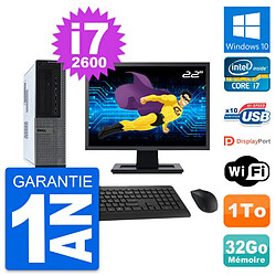 PC Dell 990 DT Ecran 22" Intel i7-2600 RAM 32Go Disque Dur 1To Windows 10 Wifi - Occasion