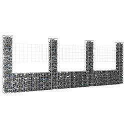 vidaXL Panier de gabion en forme de U avec 4 poteaux Fer 380x20x150 cm