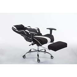 Avis Decoshop26 Fauteuil de bureau chaise gamer avec repose-pieds extensible en tissu noir blanc et métal chromé 10_0002737