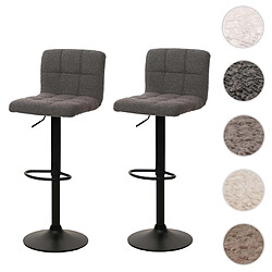 Mendler Lot de 2 tabourets de bar HWC-G87, tabouret de bar, réglable en hauteur pivotant, tissu Boucle (450g/m²) MVG ~ gris foncé