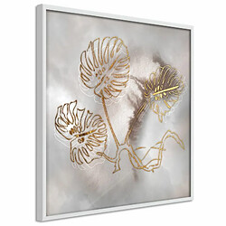 Paris Prix Affiche Murale Encadrée Golden Monstera Leaves 20 x 20 cm Blanc