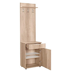 Pegane Meuble d'entrée, banc de vestiaire en bois avec 1 porte et tiroir coloris chêne - longueur 52 x profondeur 36 x hauteur 187 cm