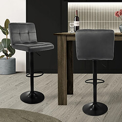 Tabouret de bar (lot de 2) Gris Revêtement velours avec dossier et repose-pieds Hauteur réglable 63-83cm ML-Design