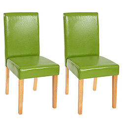 Mendler Lot de 2 chaises de séjour Littau ~ simili-cuir, vert, pieds clairs