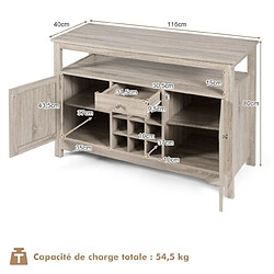 Helloshop26 Buffet de cuisine armoire de rangement de cuisine avec tiroirs étagère ouverte et casier à vin pour 12 bouteilles gris 20_0007950