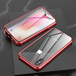 Wewoo Coque Pour iPhone XR Ultra Slim Double Sides Adsorption magnétique Cadre angulaire Aimant en verre trempé Flip Case Rouge