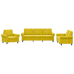 vidaXL Ensemble de canapés 3 pcs avec coussins Jaune Velours