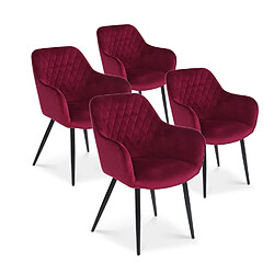 Lot de 4 chaises Victoria en velours rouge pieds noir